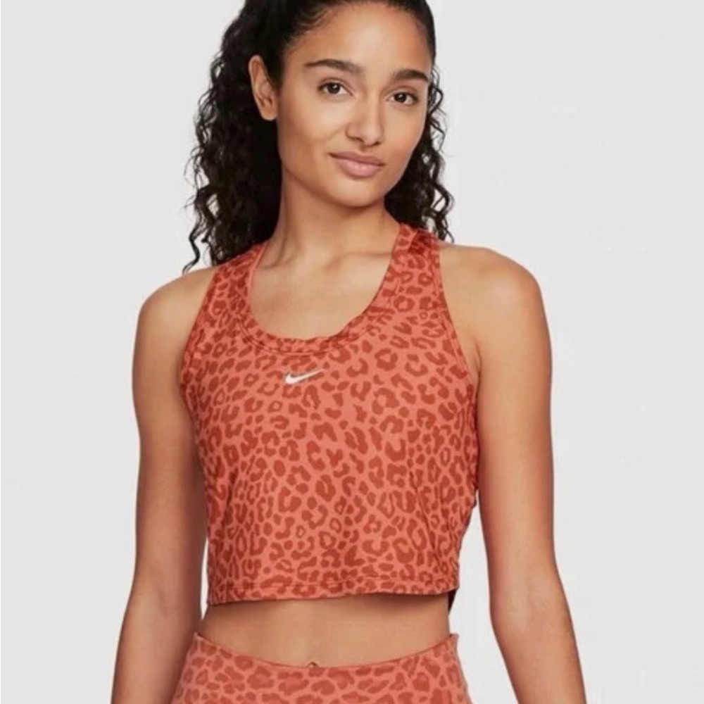 New Nike Dri-Fit Move to Zero Orange Leopard Slim Fit Cropped Tank Top Large